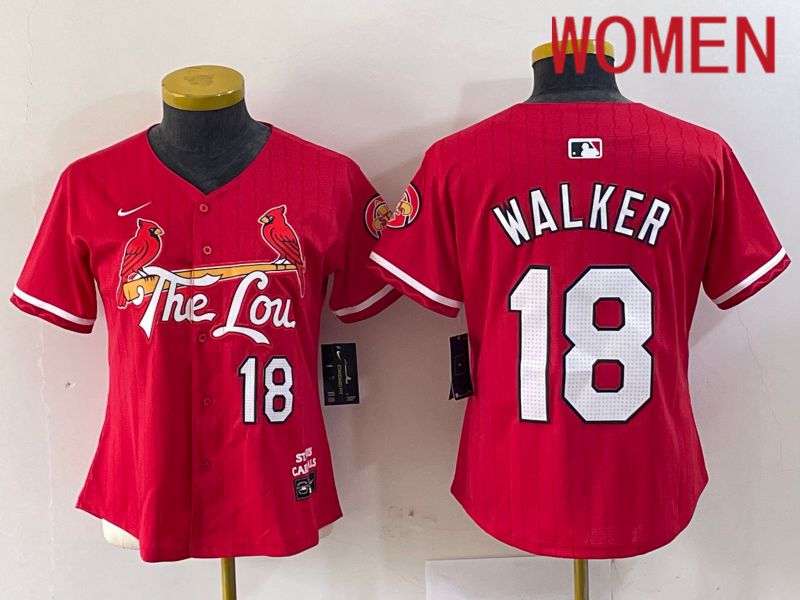 Women St.Louis Cardinals #18 Walker Red City Edition 2024 Nike MLB Jersey style 1->women mlb jersey->Women Jersey